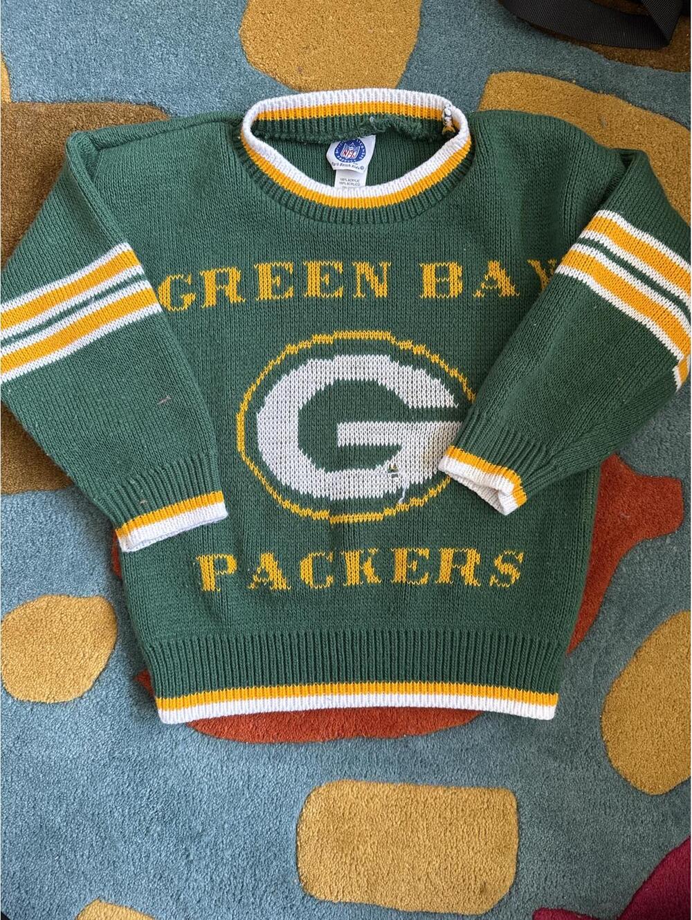 Vintage Green Bay Packers Kids Knit Sweater - Park Bench Kids NFL, Size 6